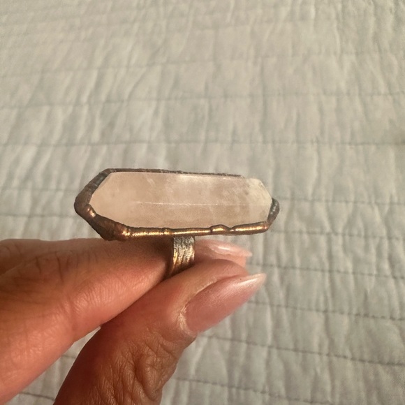 Pink Rose Quartz Crystal Point Ring - Picture 2 of 5
